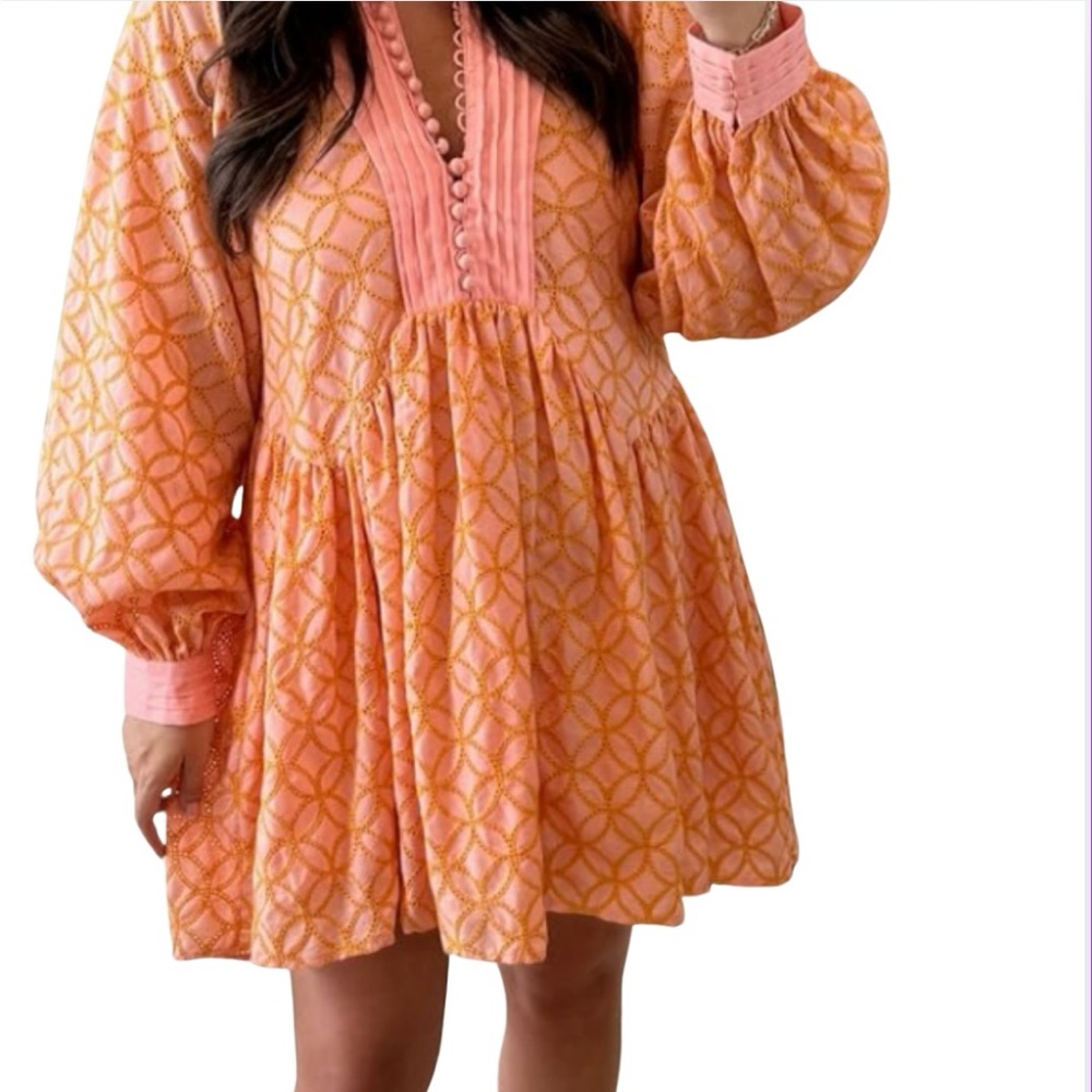Aox Pink/orange Eyelet Dress - Picture 2 of 16
